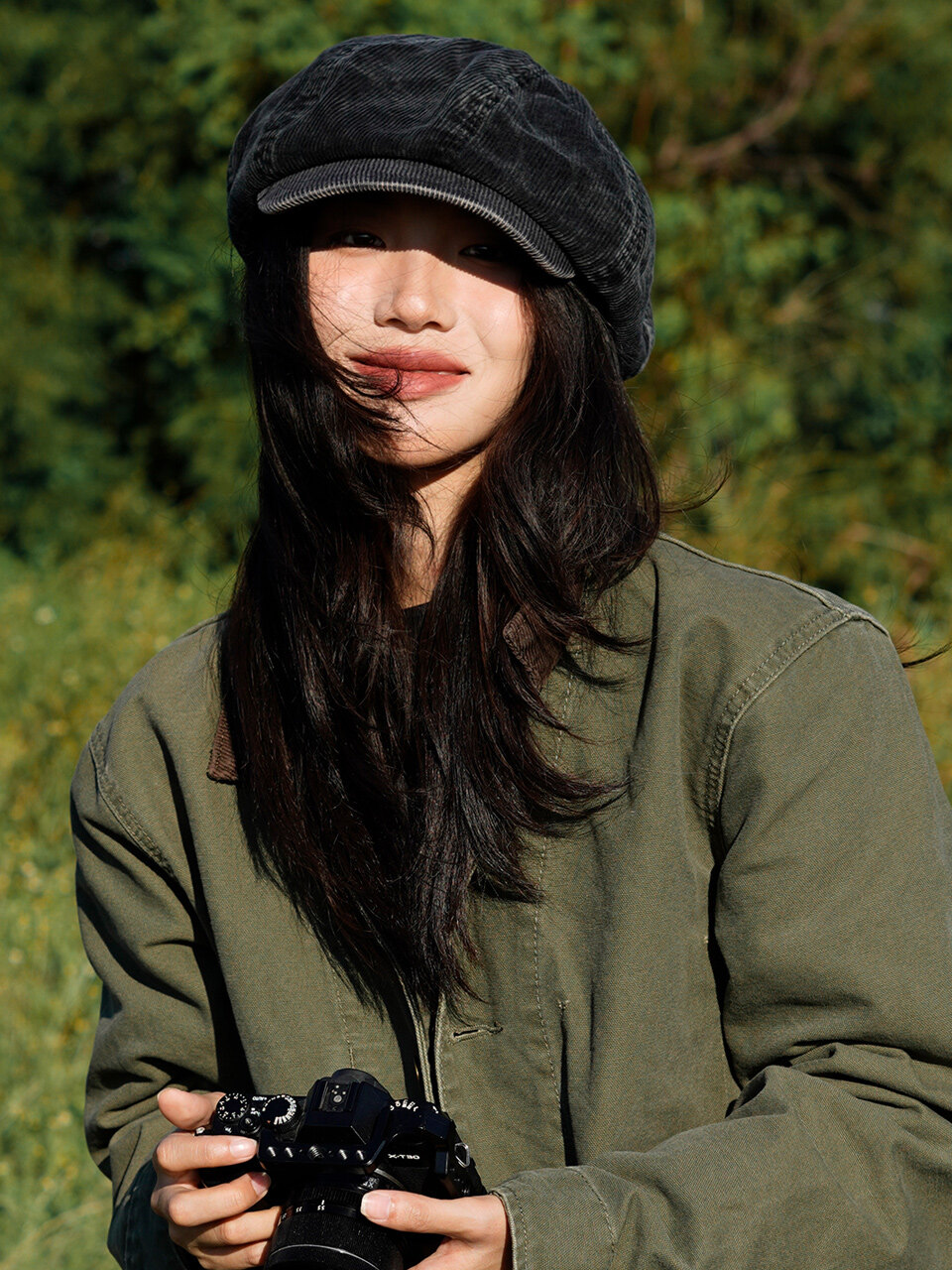 LOOKING4U Cara Park Corduroy News Boy Cap Black