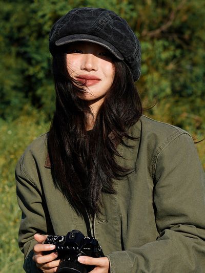 LOOKING4U Cara Park Corduroy News Boy Cap Black