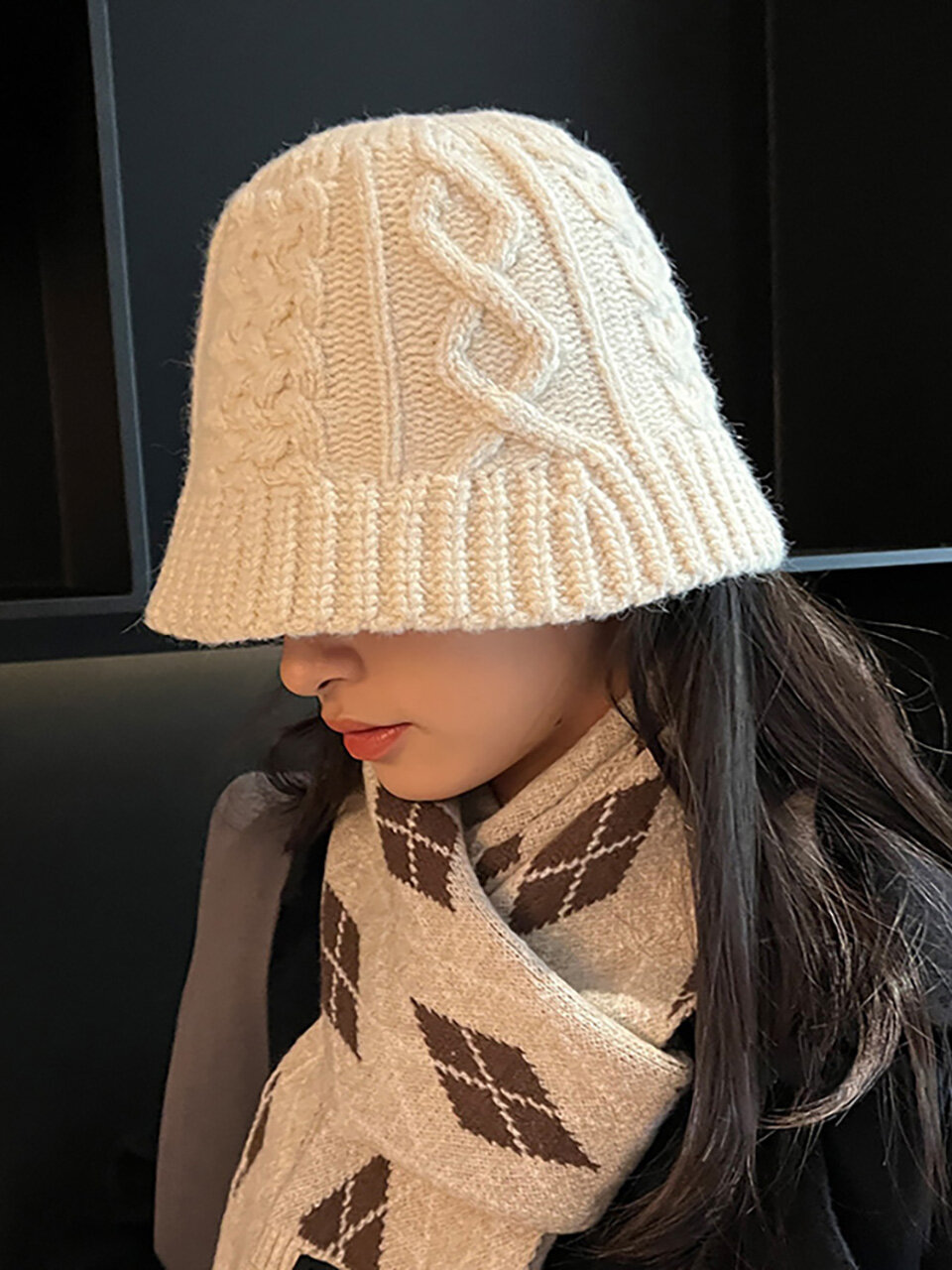 LOOKING4U Knit Cable Bucket Hat