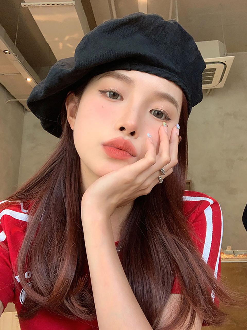 LOOKING4U On The Moment Solid Cotton Beret Hat C1_Black
