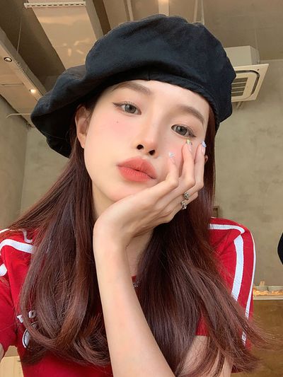 LOOKING4U On The Moment Solid Cotton Beret Hat C1_Black