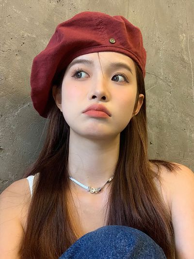 LOOKING4U On The Moment Solid Cotton Beret Hat C5_Red