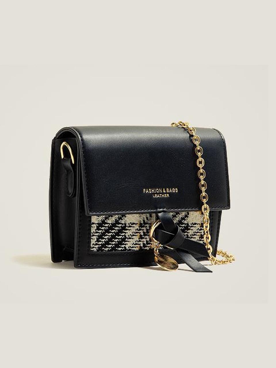 LOOKING4U tweed chain mini cross bag BLACK