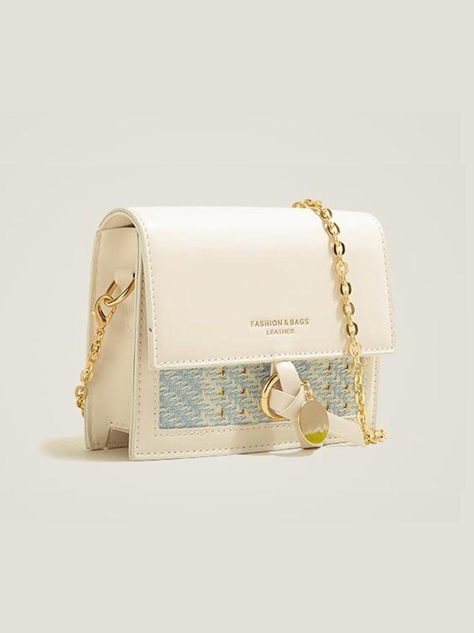 LOOKING4U tweed chain mini cross bag WHITE