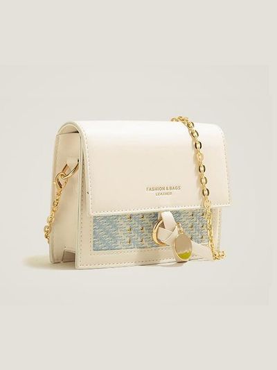 LOOKING4U tweed chain mini cross bag WHITE