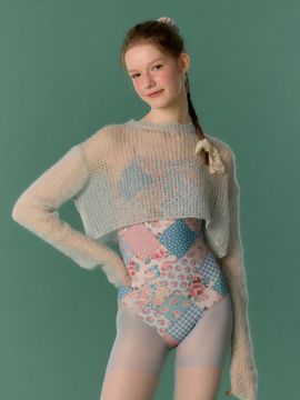 LOOPLOOP Bohemian Patchwork Cross-back One-piece Swimsuit [Sky Blue]