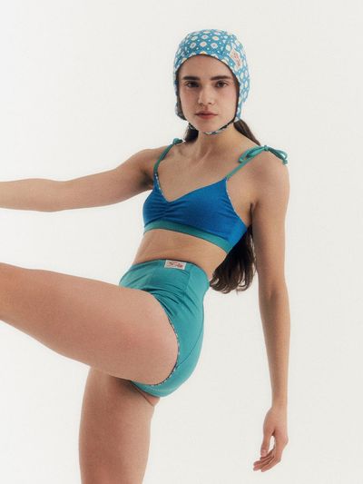 LOOPLOOP Granny Sunflower Shirred Reversible Bikini - Blue