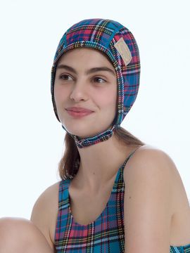LOOPLOOP Retro Aviator Swim Cap [Preppy Check Blue]