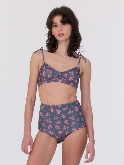 LOOPLOOP Shirred Reversible Bikini Top [Rosie Dot Dark Grey]