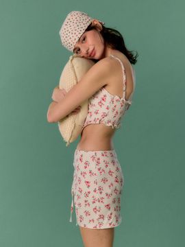 LOOPLOOP Shirring Cover-up Skirt [Rosy Dot Red]