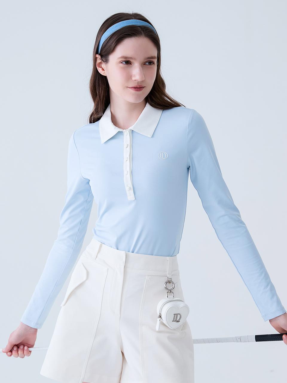 LORDLOAR Cool Slim Long Sleeve Polo Shirt (LESTP38SB) [S/BLUE]