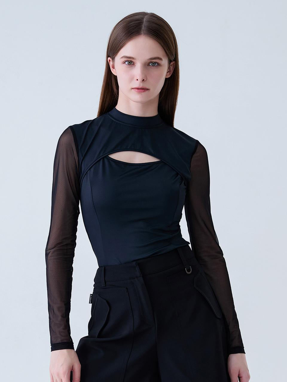 LORDLOAR Cool Slim Mesh Mock Neck T-shirt [Black] (LESTP03BK)