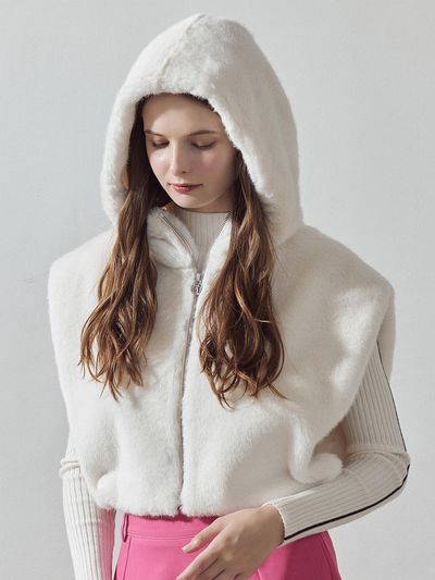 LORDLOAR Faux Fur Hood Warmer Accessories [IVORY] (LDFUG88IV)
