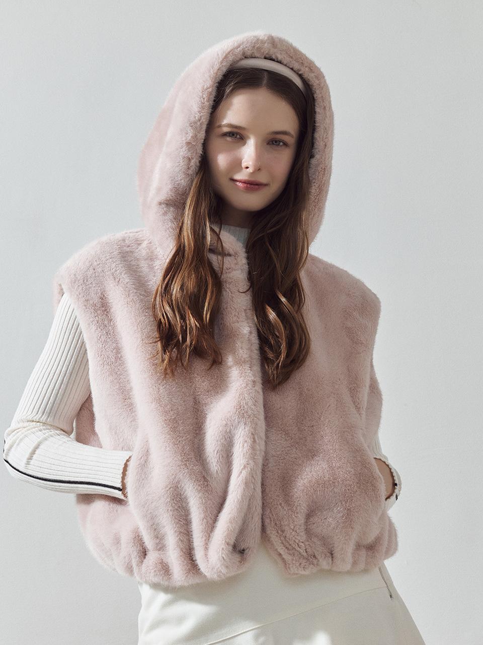 LORDLOAR Faux Fur Hooded Vest Golf [Pink] (LDFEF89PK)