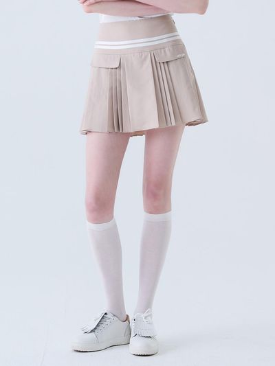 LORDLOAR Flap Unbalanced Pleated Golf Skirt [D/BEIGE] (LESSA17DB)
