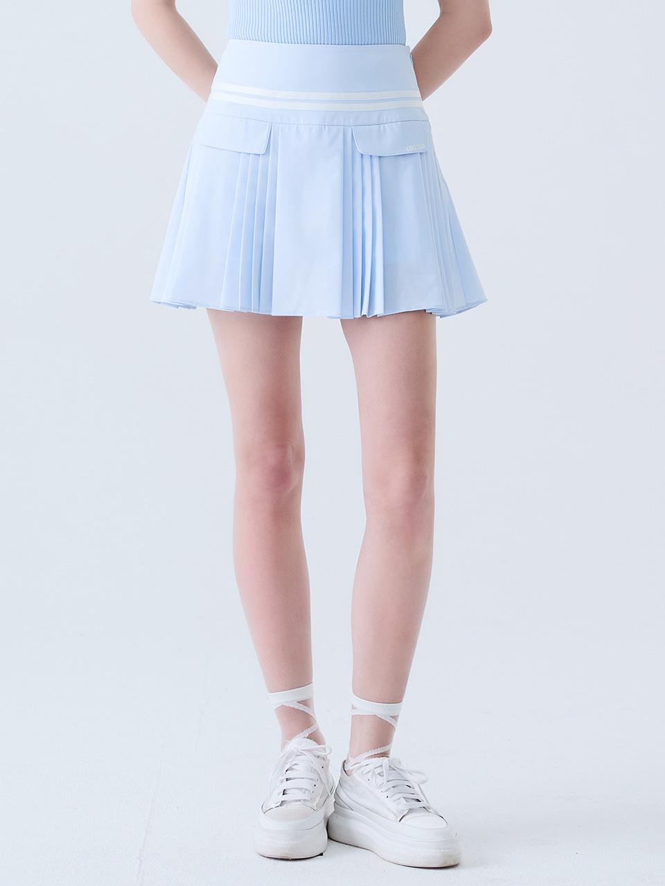 LORDLOAR Flap Unbalanced Pleated Skirt [Blue] (LESSA17BL)