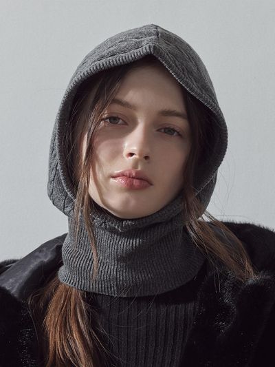 LORDLOAR Knit Cable Balaclava Hat [CHARCOAL] (LDFUA93CH)