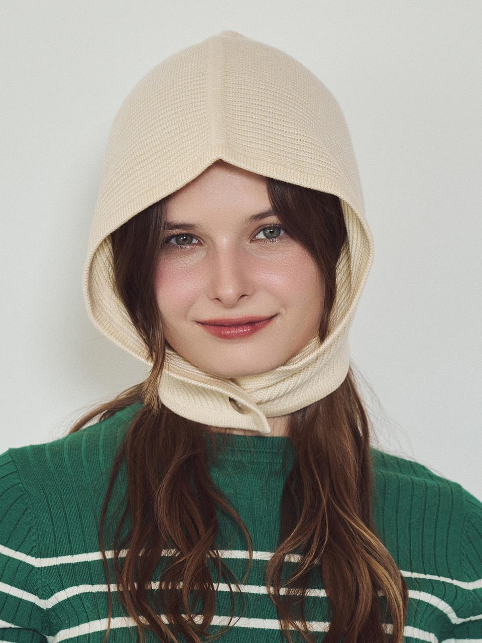 LORDLOAR Knit One-Button Balaclava Hat [WHITE] (LDFUA92IV)