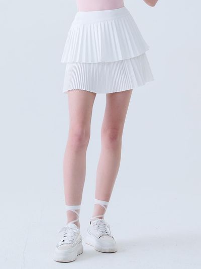 LORDLOAR Layered Asymmetric Pleated Skirt (LESSA15WH) [WHITE]