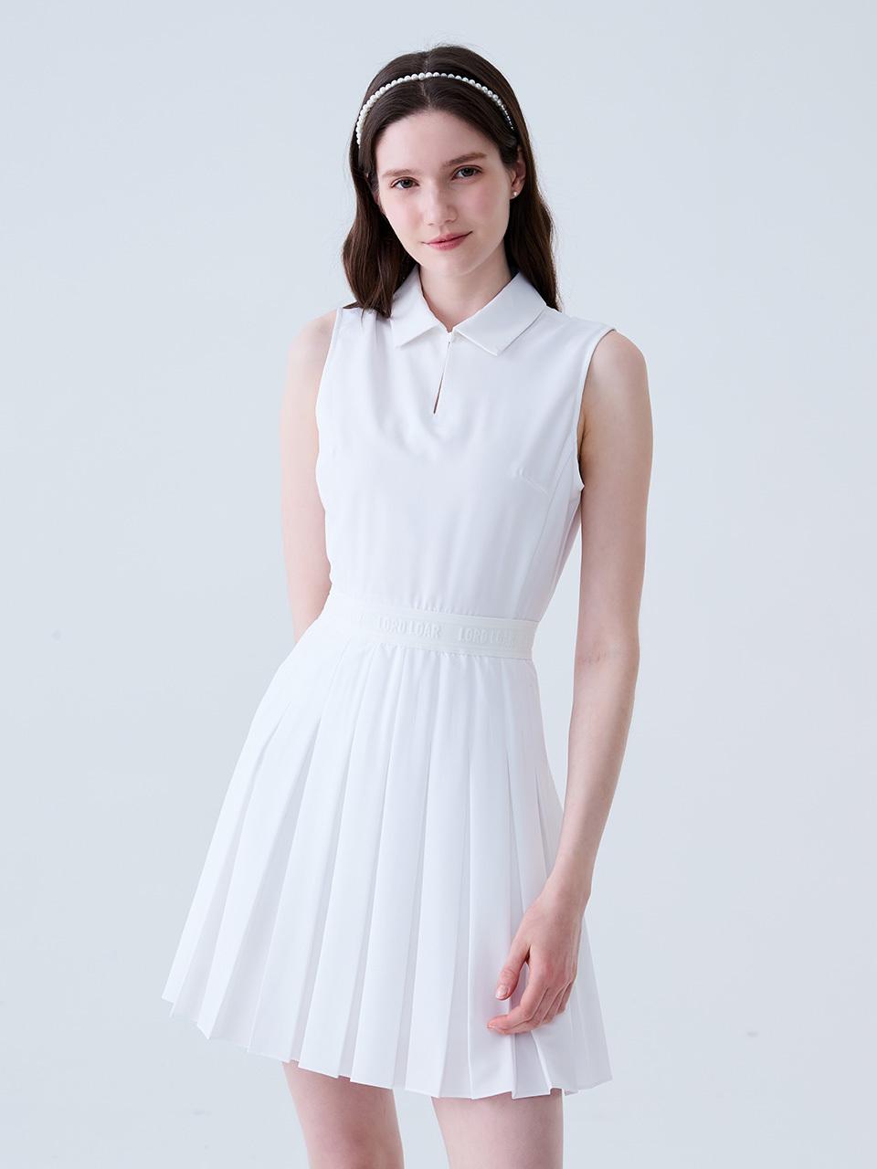 LORDLOAR Princess Pleated Sleeveless Dress Golf [White] (LESNL06WH)