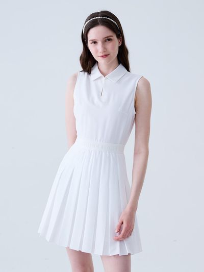 LORDLOAR Princess Pleated Sleeveless Dress Golf [White] (LESNL06WH)