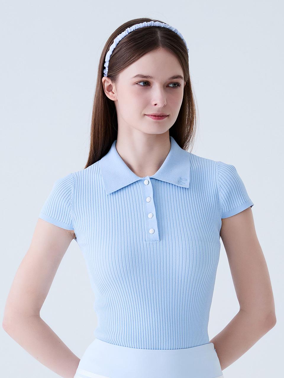 LORDLOAR Slim Ribbed Collar Cap Sleeve Knit Golf (LESKP26BL) [BLUE]