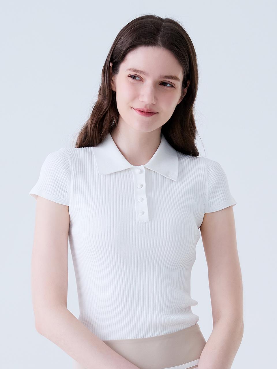 LORDLOAR Slim Ribbed Collar Cap Sleeve Knit Golf (LESKP26WH) [WHITE]