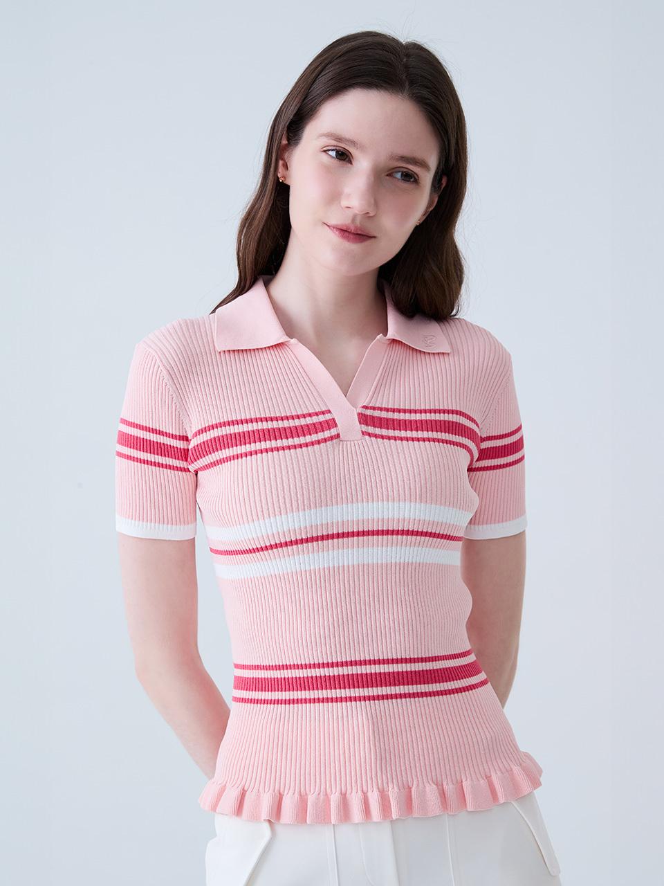 LORDLOAR Stripe Frill Collar Knit Golf [PINK]