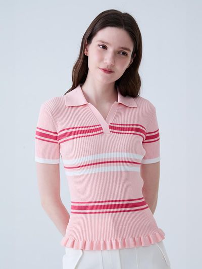 LORDLOAR Stripe Frill Collar Knit Golf [PINK]