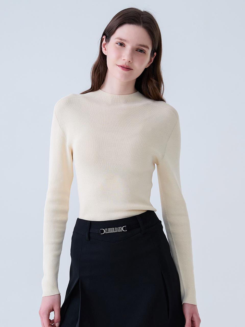 LORDLOAR Whole Garment Mock Neck Knit Golf (LESKR35BE) [BEIGE]