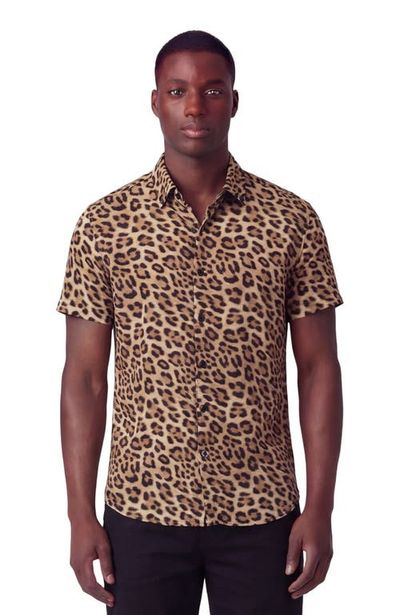 Lords of Harlech Lords of Harlech Leopard Mens Merino Wool Button-up Shirt