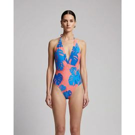 Lords of Harlech Lords of Harlech Monstera Floral Womens Halter One-Piece Swimsuit