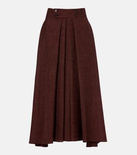 Loro Piana Loro Piana Petra pleated wool, silk, and linen midi skirt