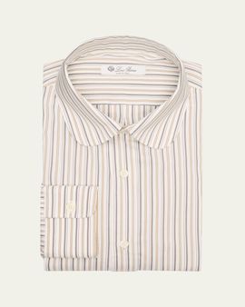 Loro Piana Men's Elia Penny-Collar Stripe Cotton and Silk Dress Shirt