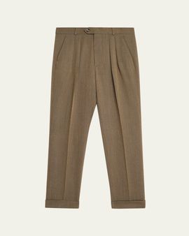 Loro Piana Men's Stafford Jaspe Wool Pleated Pants