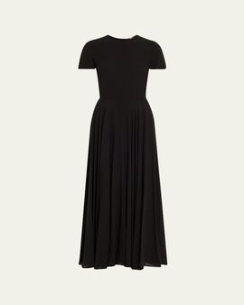 Loro Piana Poline Short-Sleeve Silk Crepe Midi Dress