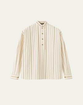 Loro Piana Valerie Striped Mandarin-Collar Shirt