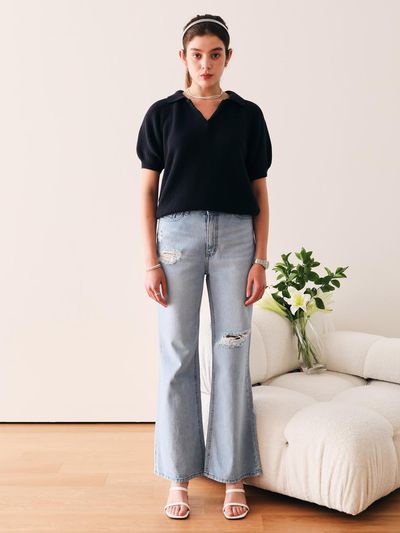 LOSSYROW Damage light blue jeans