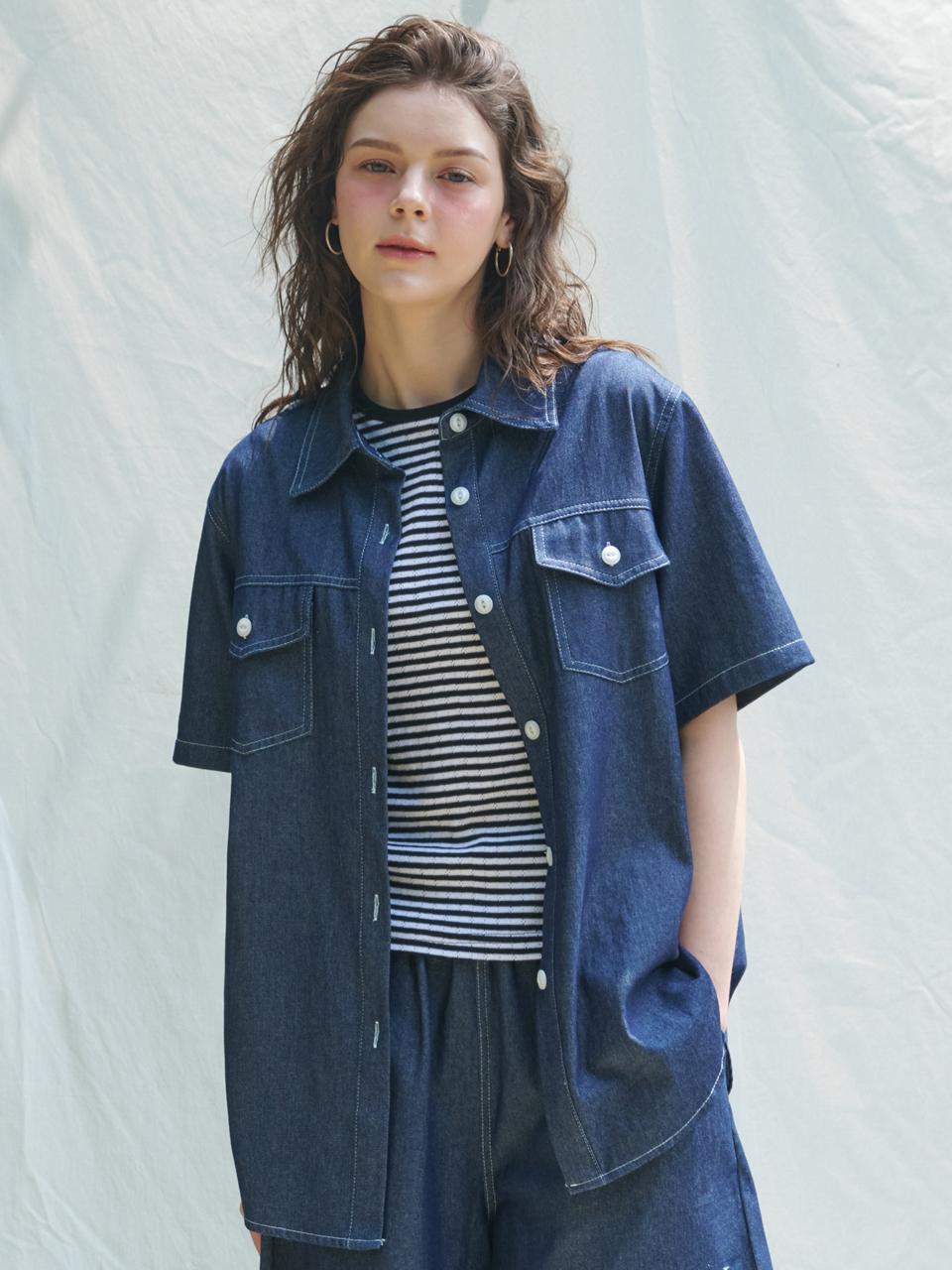 LOSSYROW L&R Blue Sea Water Denim Shirt_Deep Blue