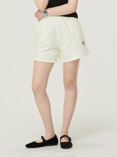 LOSSYROW Pin-tuck Logo Half Sweat Pants (Cream)