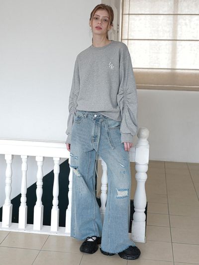 LOSSYROW Rope Damage Washing Jeans_Light blue