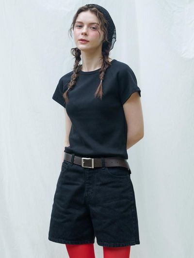 LOSSYROW Side Slit Denim Shorts_Black
