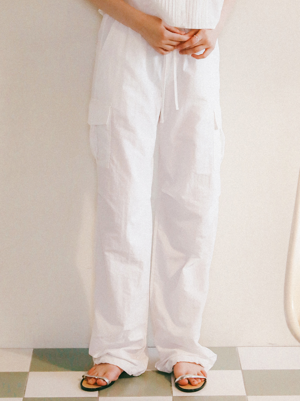 LOSSYROW String Cargo Jogger Pants - White