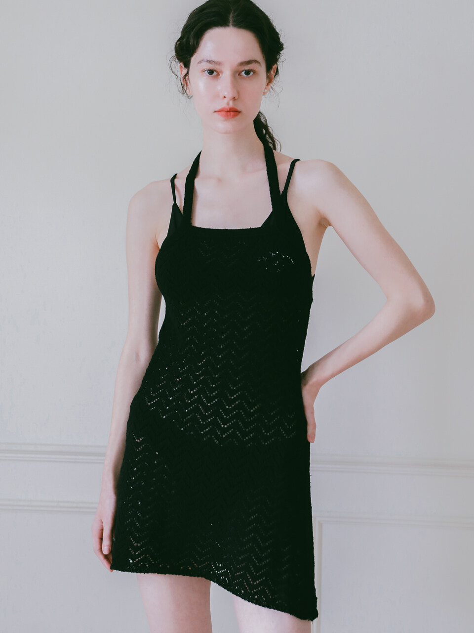 LOSSYROW Summer Skashi Knit Halterneck Black