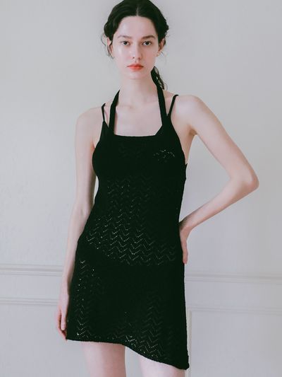 LOSSYROW Summer Skashi Knit Halterneck Black