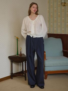 LOSSYROW Two-tuck Striped Trousers [Navy]