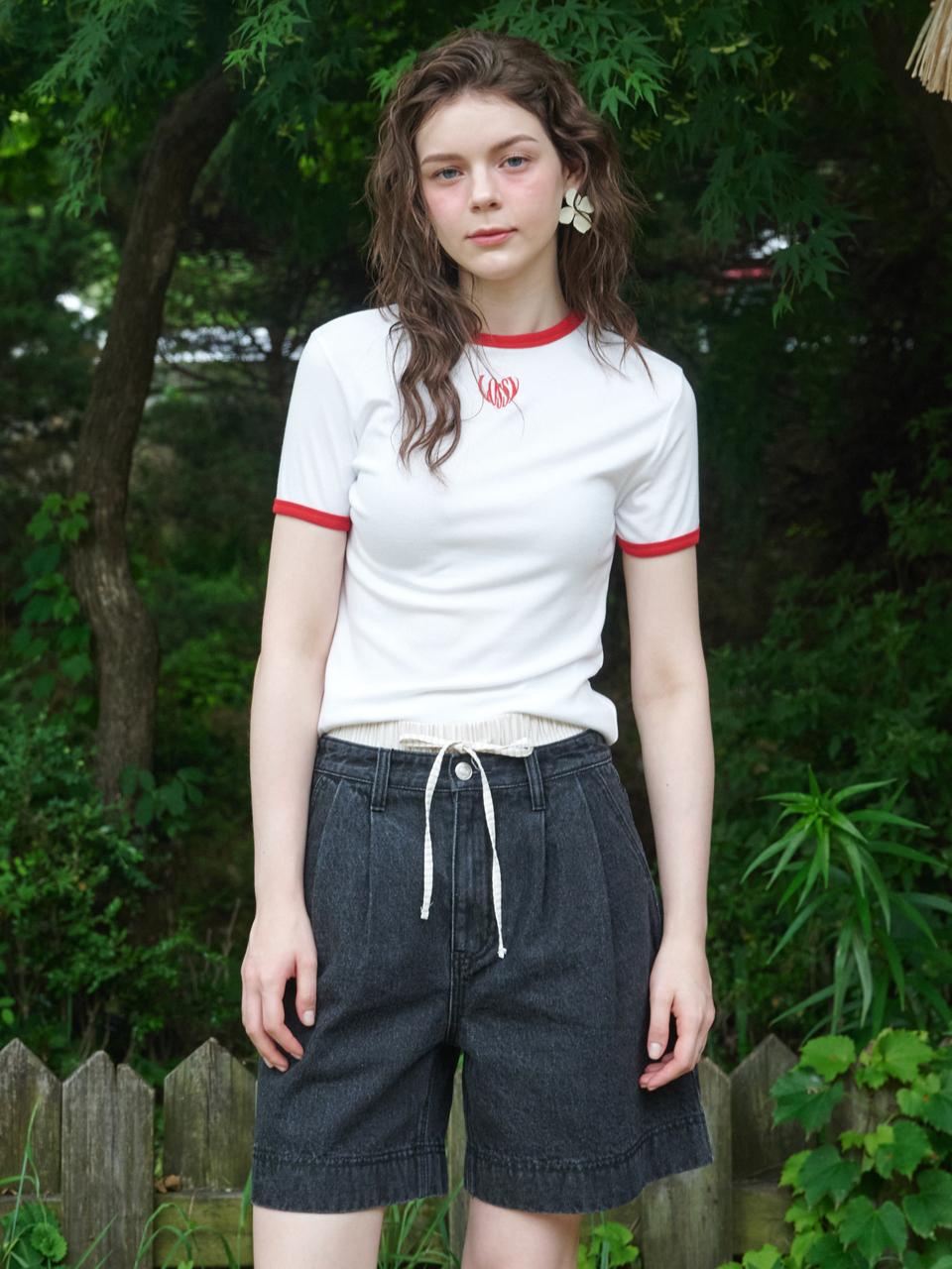 LOSSYROW Two Tuck Wide Denim Shorts_Black