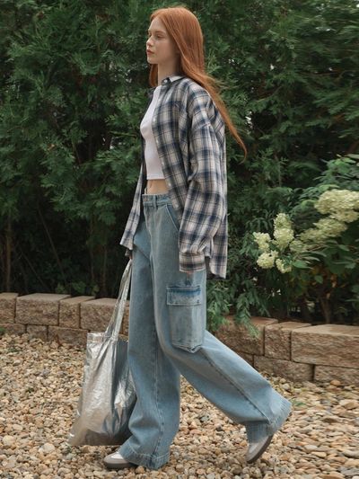 LOSSYROW Washing cargo denim pants Medium Blue