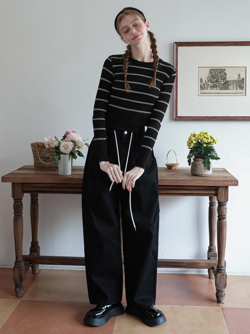 LOSSYROW Wide String Denim Pants_Black