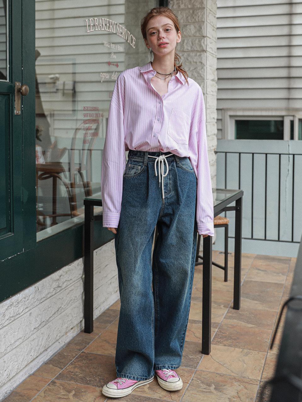 LOSSYROW Wide String Denim Pants_Dark Blue